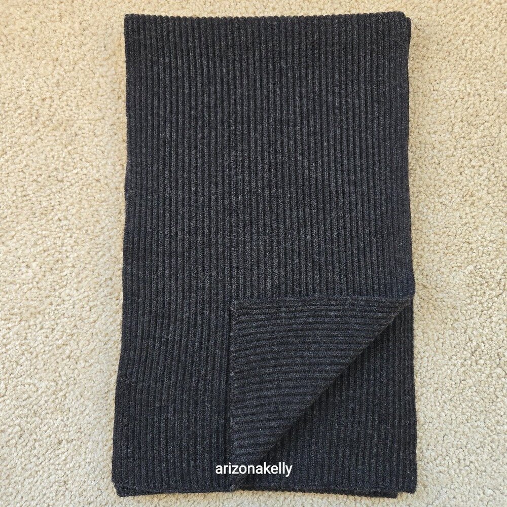NWOT Extra Fine Merino Wool Scarf Italian Yarn Charcoal Grey Ribbed - Picture 1 of 13